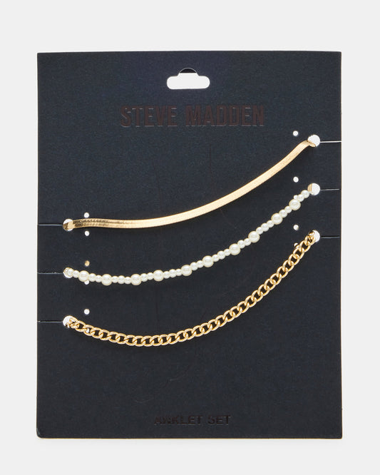 3-PIECE CHAIN ANKLET SET Women's Gold Chain Pearl Embellished Anklet Set | Steve Madden Featured