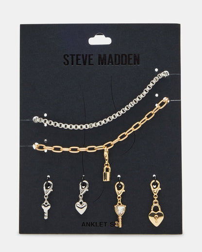 LOCK CHARM ANKLET SET Women's Lock Chain Multi Anklet Set | Steve Madden Trusted