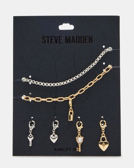 LOCK CHARM ANKLET SET Women's Lock Chain Multi Anklet Set | Steve Madden Trusted