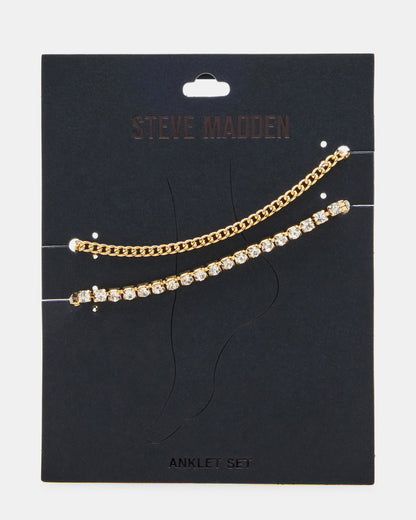 2-PIECE RHINESTONE CHAIN ANKLET SET Women's Pearl Embellished ChaiN Anklet Set | Steve Madden Customer Favorite