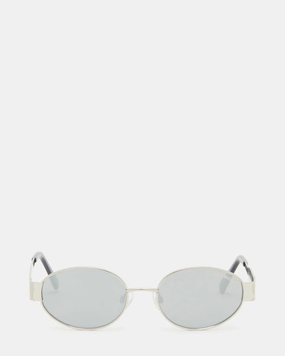 MYSTIE Shiny Silver Frame Oval Sunglasses | Steve Madden Hot Sale