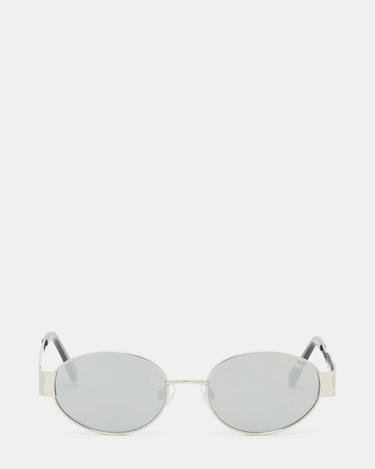 MYSTIE Shiny Silver Frame Oval Sunglasses | Steve Madden Hot Sale