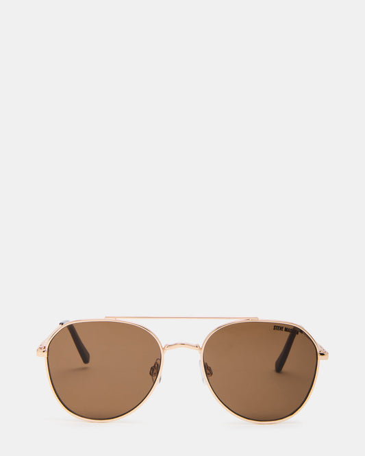AYDIN Gold Solid Brown Gold Frame Sunglasses | Steve Madden Exclusive