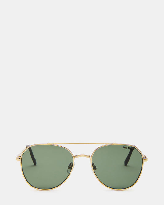 AYDIN Gold Solid Green Gold Frame Sunglasses | Steve Madden Signature