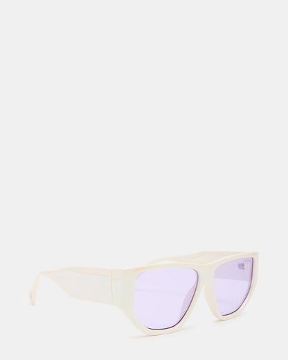 NICKO Off-White Iridescent Opaque Sunglasses | Steve Madden Sale