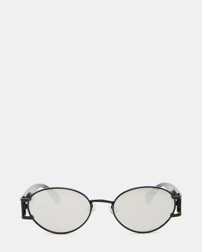 DUTTEN Black Frame Almond Solid Smoke Silver Flash Oval Sunglasses | Steve Madden Discount