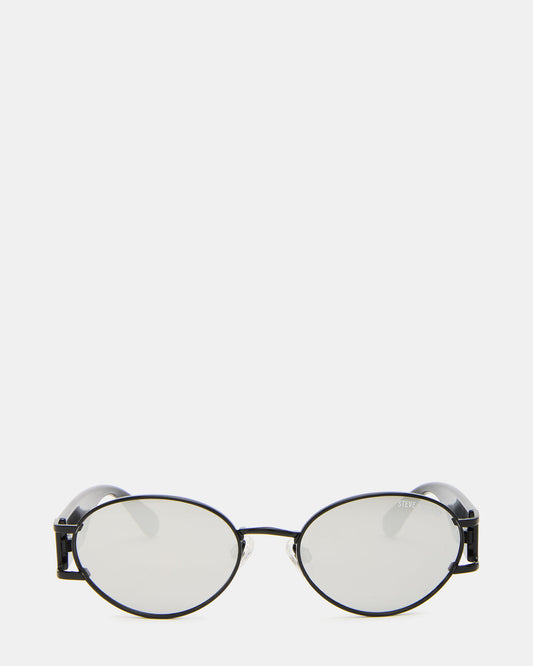 DUTTEN Black Frame Almond Solid Smoke Silver Flash Oval Sunglasses | Steve Madden Discount