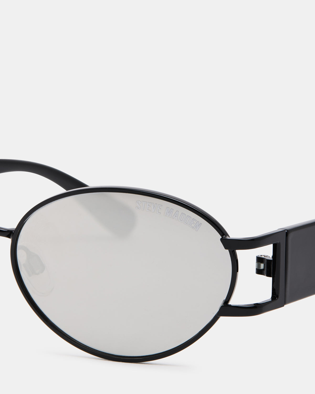 DUTTEN Black Frame Almond Solid Smoke Silver Flash Oval Sunglasses | Steve Madden Discount