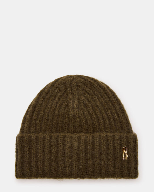 LOGO BEANIE Grape Leaf Fuzzy RIbbed Knit Women's Beanie | Steve Madden Discount