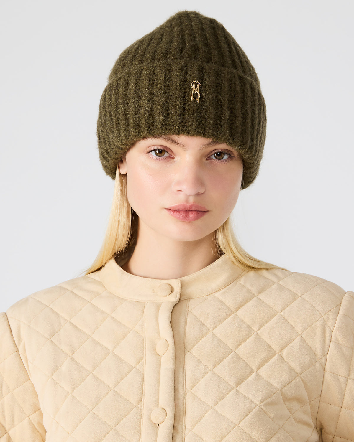 LOGO BEANIE Grape Leaf Fuzzy RIbbed Knit Women's Beanie | Steve Madden Discount