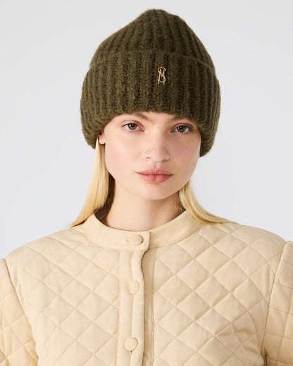 LOGO BEANIE Grape Leaf Fuzzy RIbbed Knit Women's Beanie | Steve Madden Discount