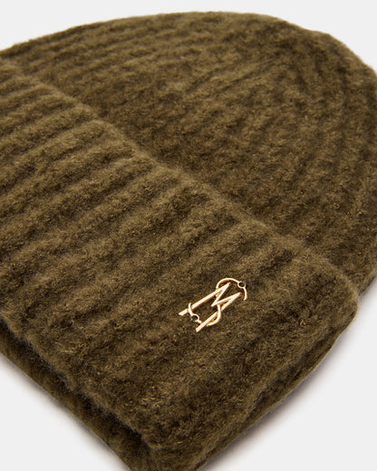 LOGO BEANIE Grape Leaf Fuzzy RIbbed Knit Women's Beanie | Steve Madden Discount
