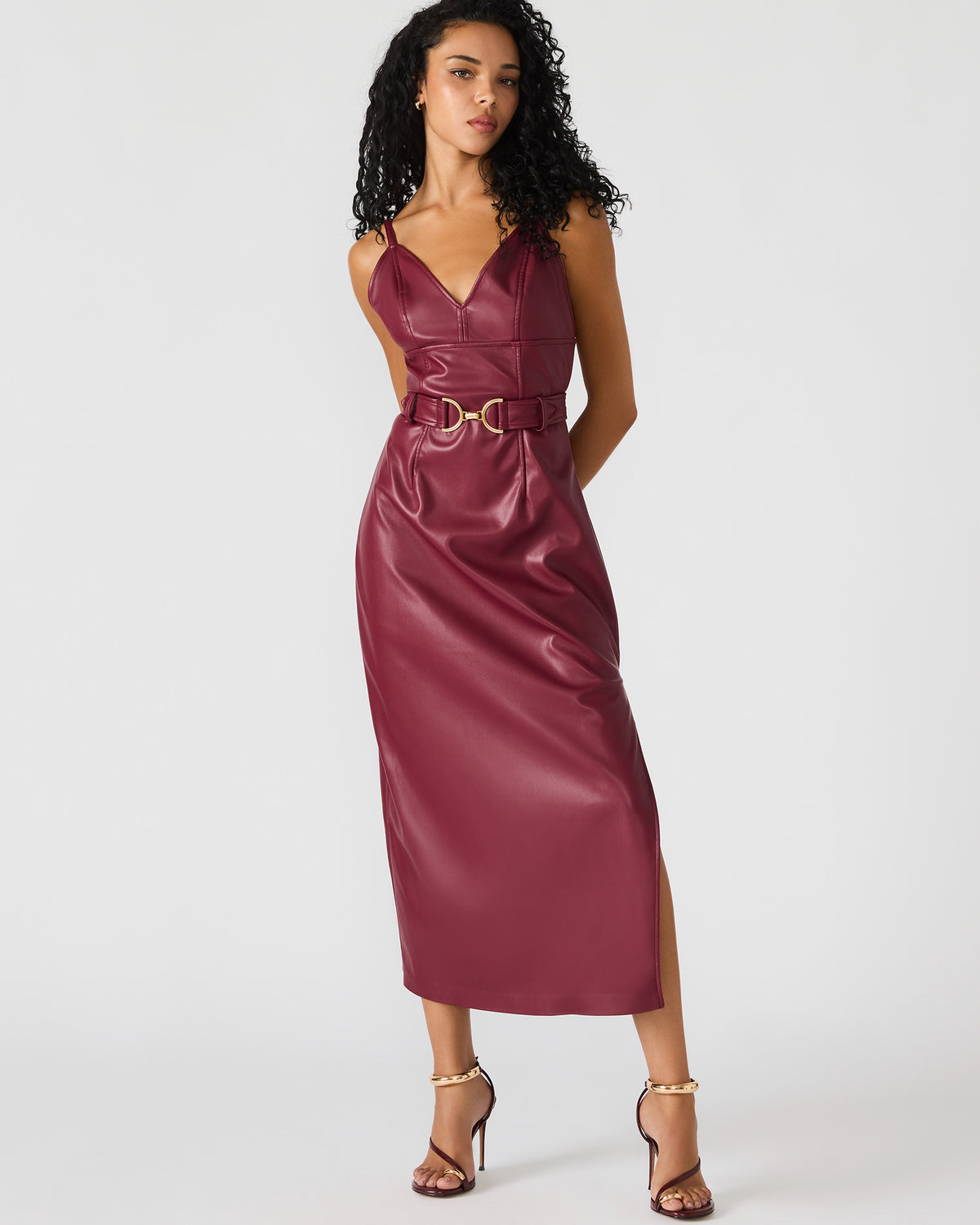 KAILEY Cordovan Faux Leather Sleeveless Midi Women's Dress | Steve Madden Discount