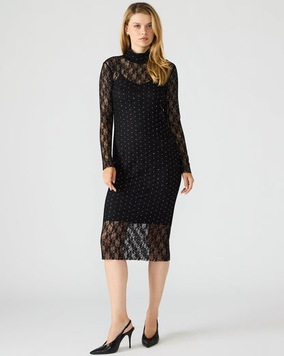 VIVIENNE Black Studded Lace Women's Mock Neck Midi Dress | Steve Madden Best Price