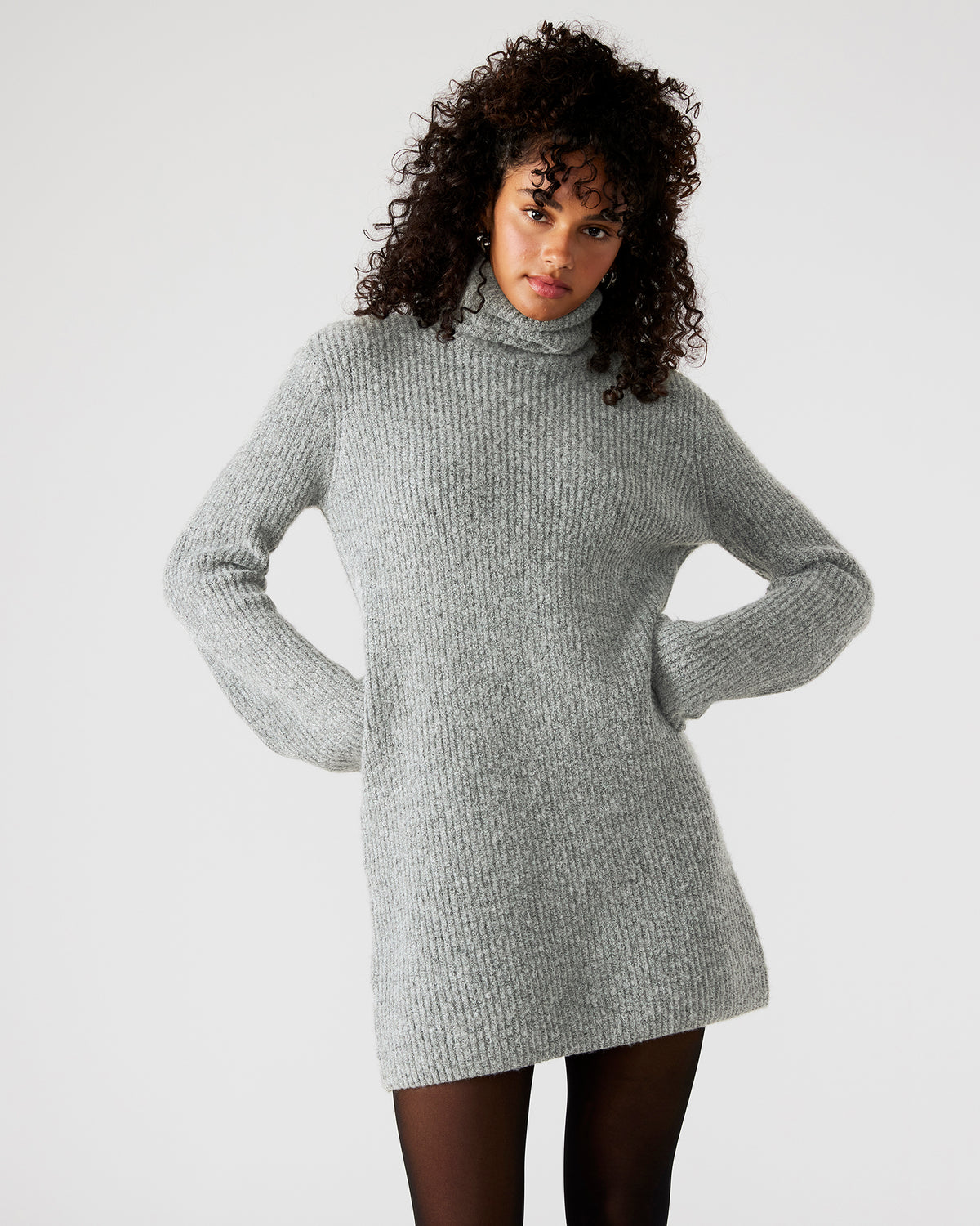 ABBIE Sweater Dress Grey | Mini Turtleneck Flared Sleeve Dress | Steve Madden Deals