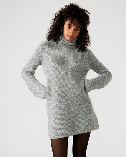 ABBIE Sweater Dress Grey | Mini Turtleneck Flared Sleeve Dress | Steve Madden Deals