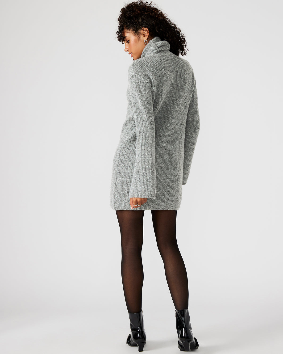 ABBIE Sweater Dress Grey | Mini Turtleneck Flared Sleeve Dress | Steve Madden Deals