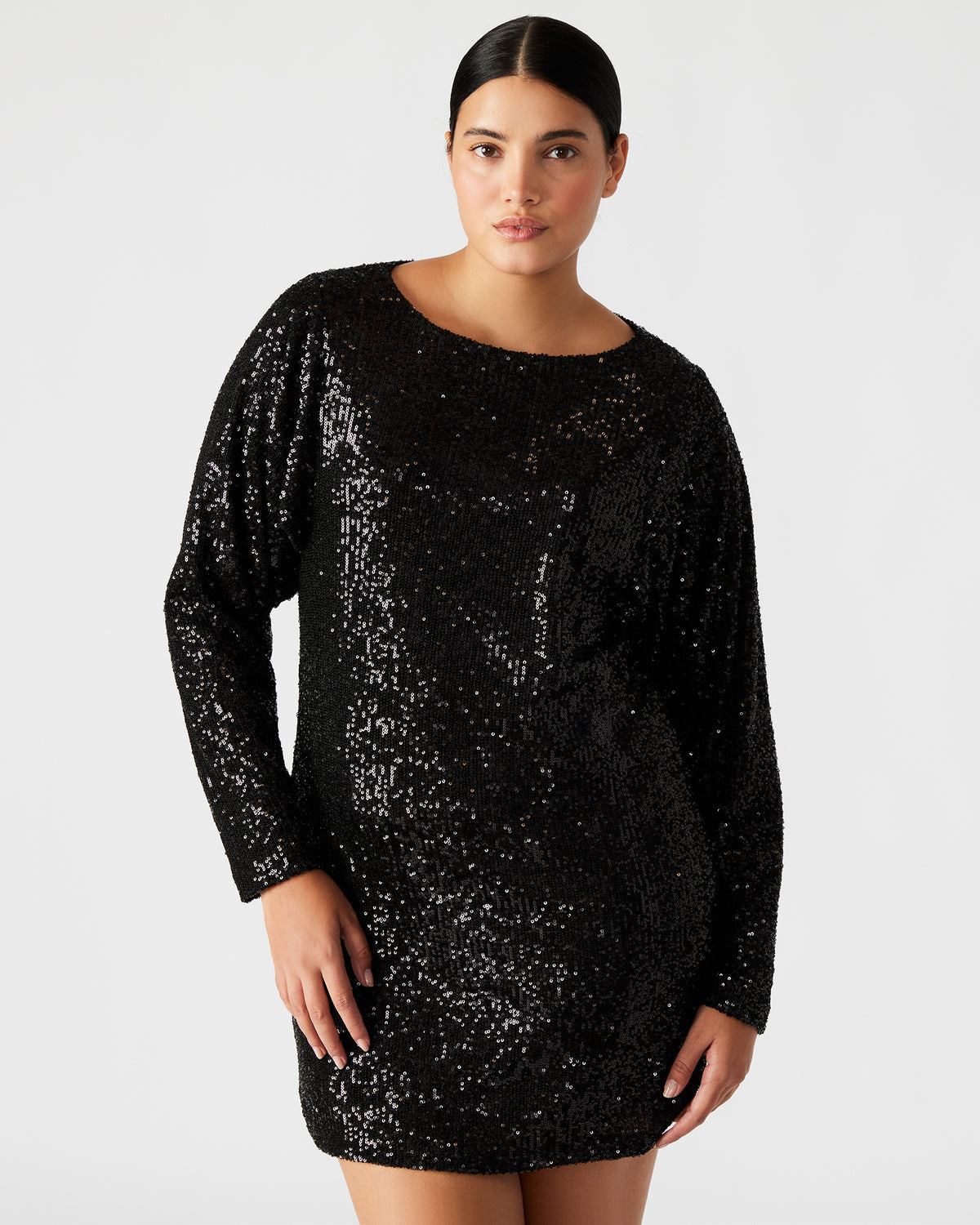 GINGER Dress Black | Women's Long-Sleeved Sequin Mini Dress | Steve Madden Sale