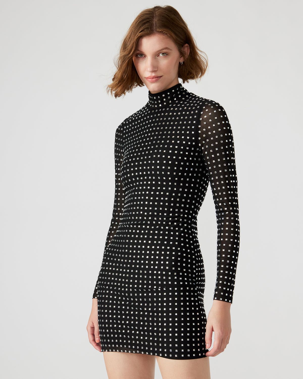 KRISTA Black Women's Long-Sleeved Bodycon Rhinestone Mini Dress | Steve Madden Hot Sale