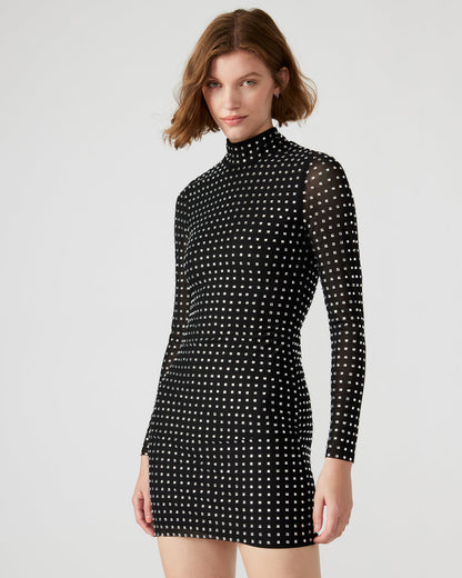 KRISTA Black Women's Long-Sleeved Bodycon Rhinestone Mini Dress | Steve Madden Hot Sale