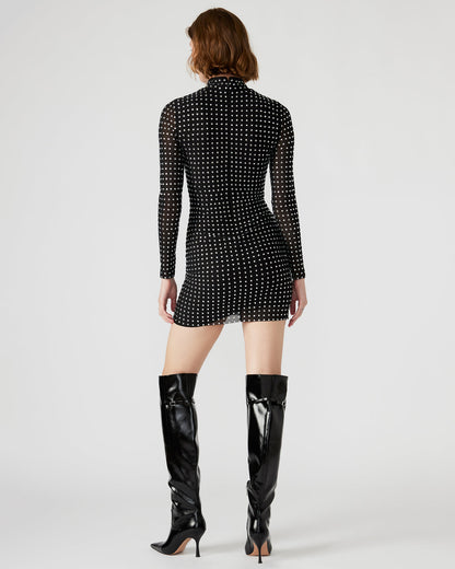 KRISTA Black Women's Long-Sleeved Bodycon Rhinestone Mini Dress | Steve Madden Hot Sale