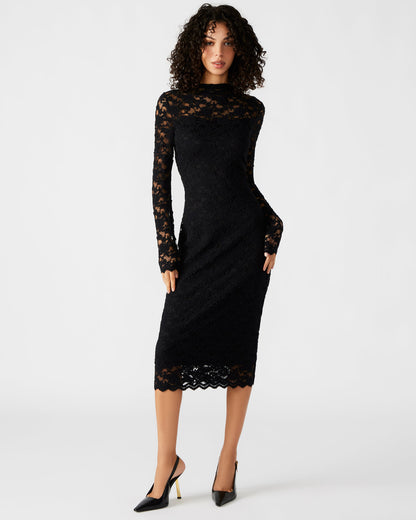 VIVIENNE Black Lace Women's Mock Neck Midi Dress | Steve Madden Classic