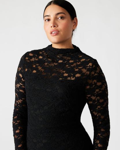 VIVIENNE Black Lace Women's Mock Neck Midi Dress | Steve Madden Classic
