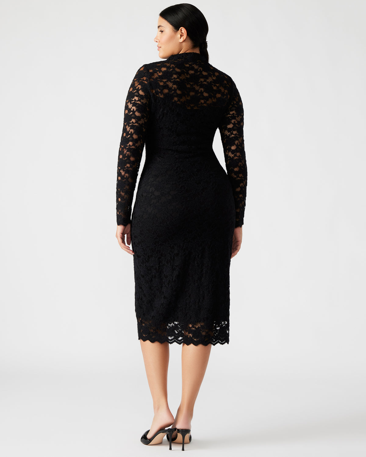 VIVIENNE Black Lace Women's Mock Neck Midi Dress | Steve Madden Classic