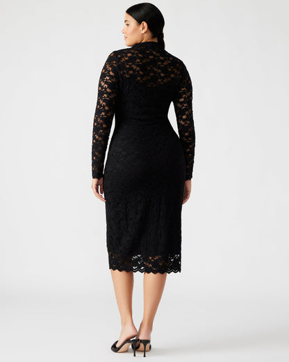 VIVIENNE Black Lace Women's Mock Neck Midi Dress | Steve Madden Classic