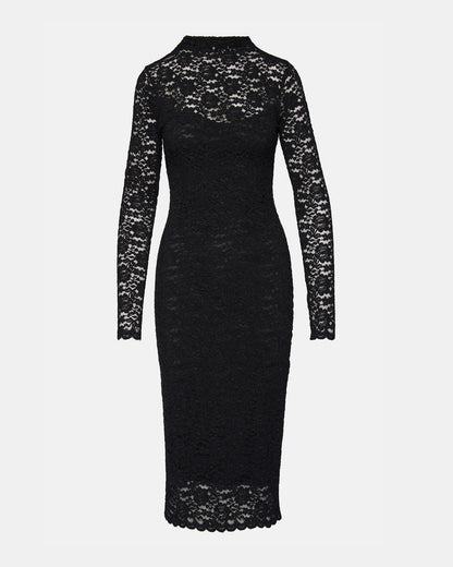 VIVIENNE Black Lace Women's Mock Neck Midi Dress | Steve Madden Classic