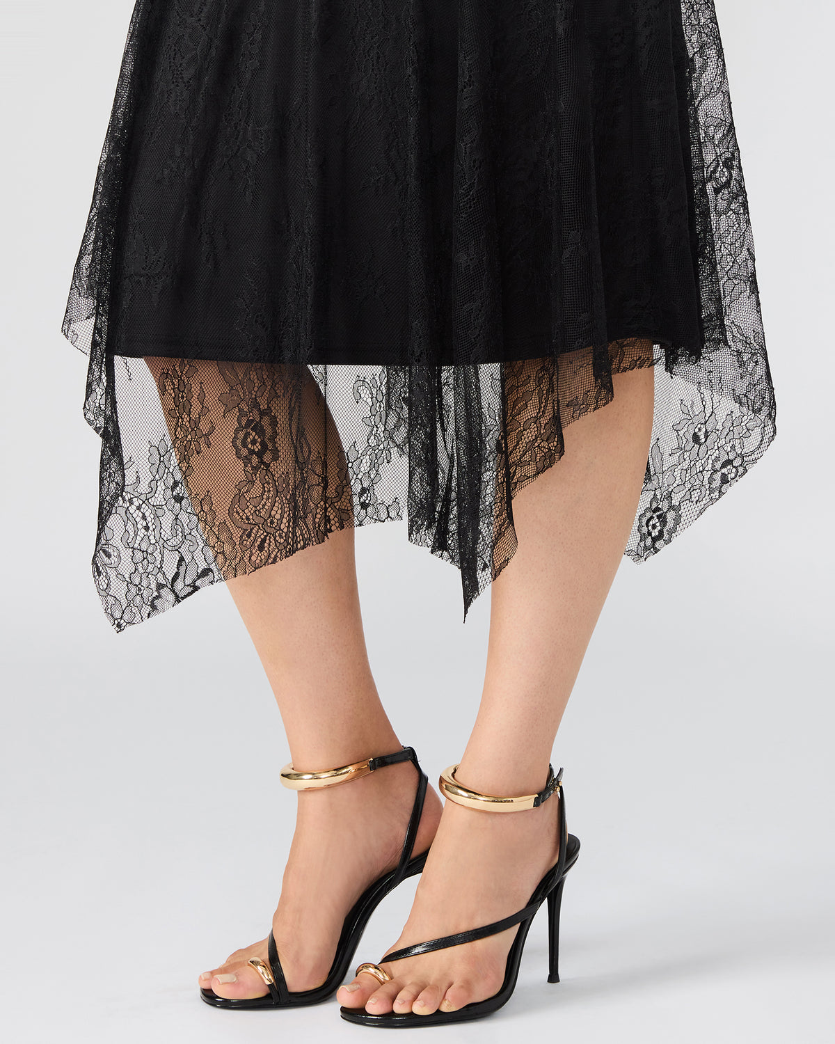 SILAS Black Long-Sleeved Mesh Lace Overylay Flowy Women's Dress | Steve Madden Exclusive