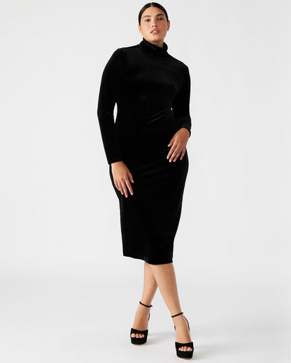 SKYLER Dress Black | Women's Long-Sleeved Turtleneck Velvet Dress | Steve Madden Trending