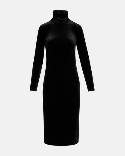 SKYLER Dress Black | Women's Long-Sleeved Turtleneck Velvet Dress | Steve Madden Trending