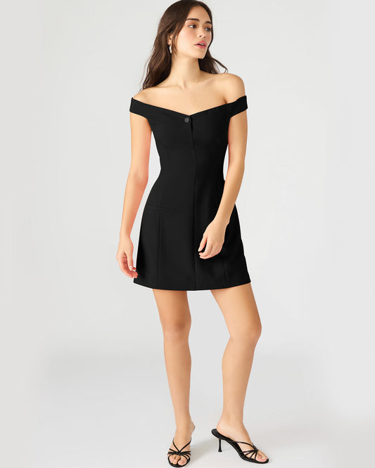 YANA Black Off-The-Shoulder Pleated Women's Dress | Steve Madden Recommended