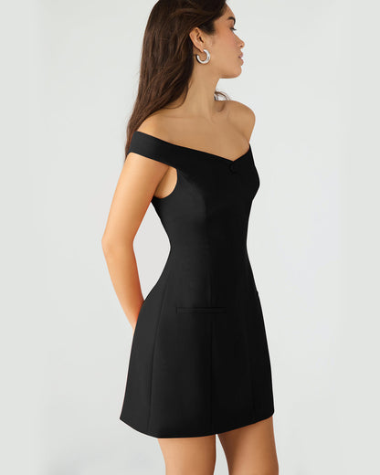 YANA Black Off-The-Shoulder Pleated Women's Dress | Steve Madden Recommended