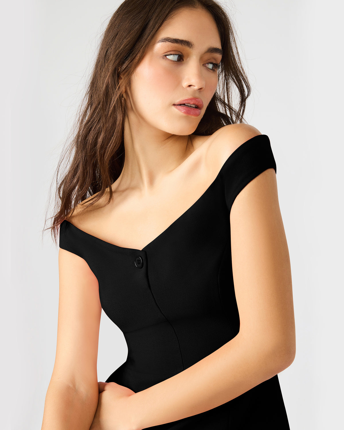YANA Black Off-The-Shoulder Pleated Women's Dress | Steve Madden Recommended