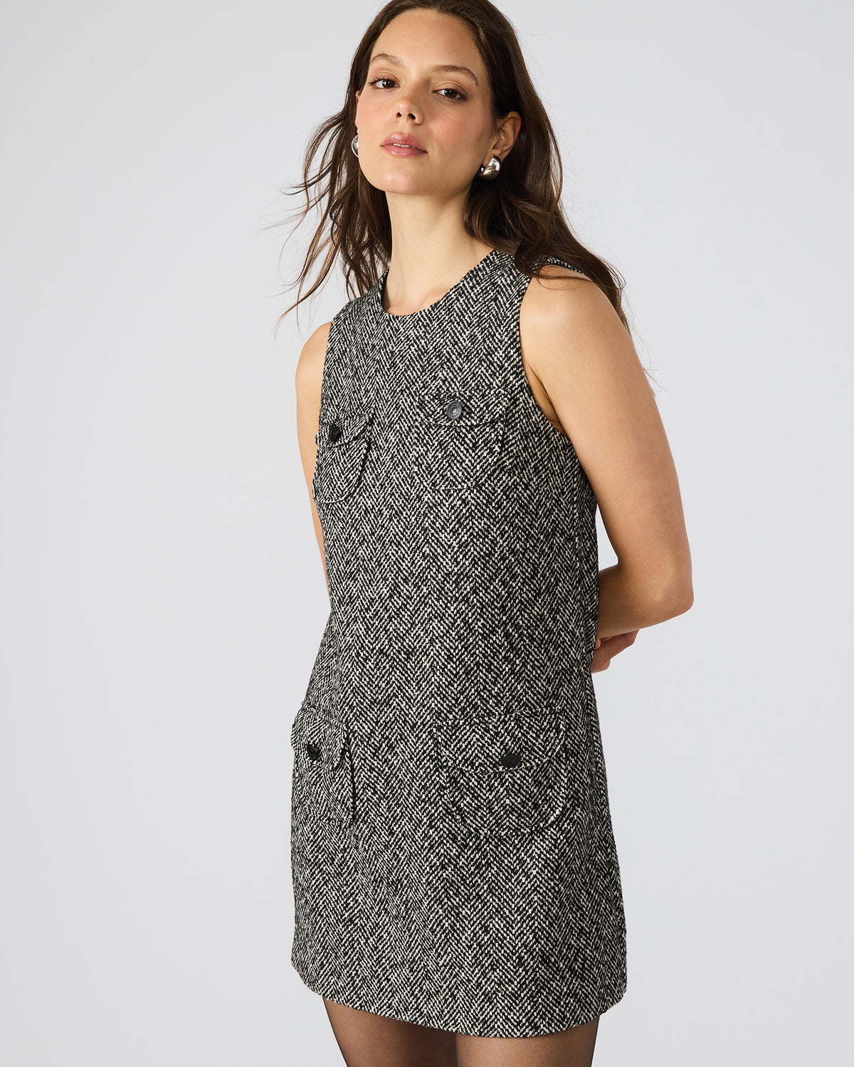 LOUIE Black/White Sleeveless Tweed Mini Women's Dress | Steve Madden Best Price