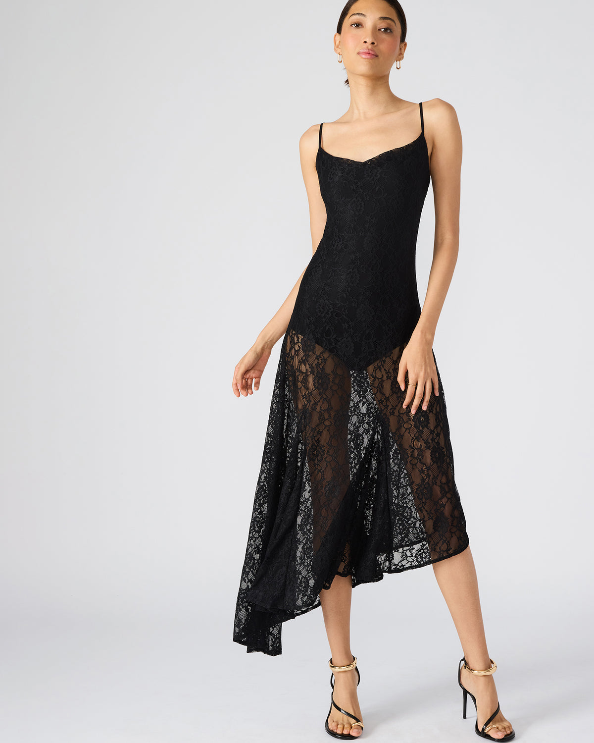 LOUISA Black Flowy Sleeveless Mesh Lace Womens Dress | Steve Madden Trending