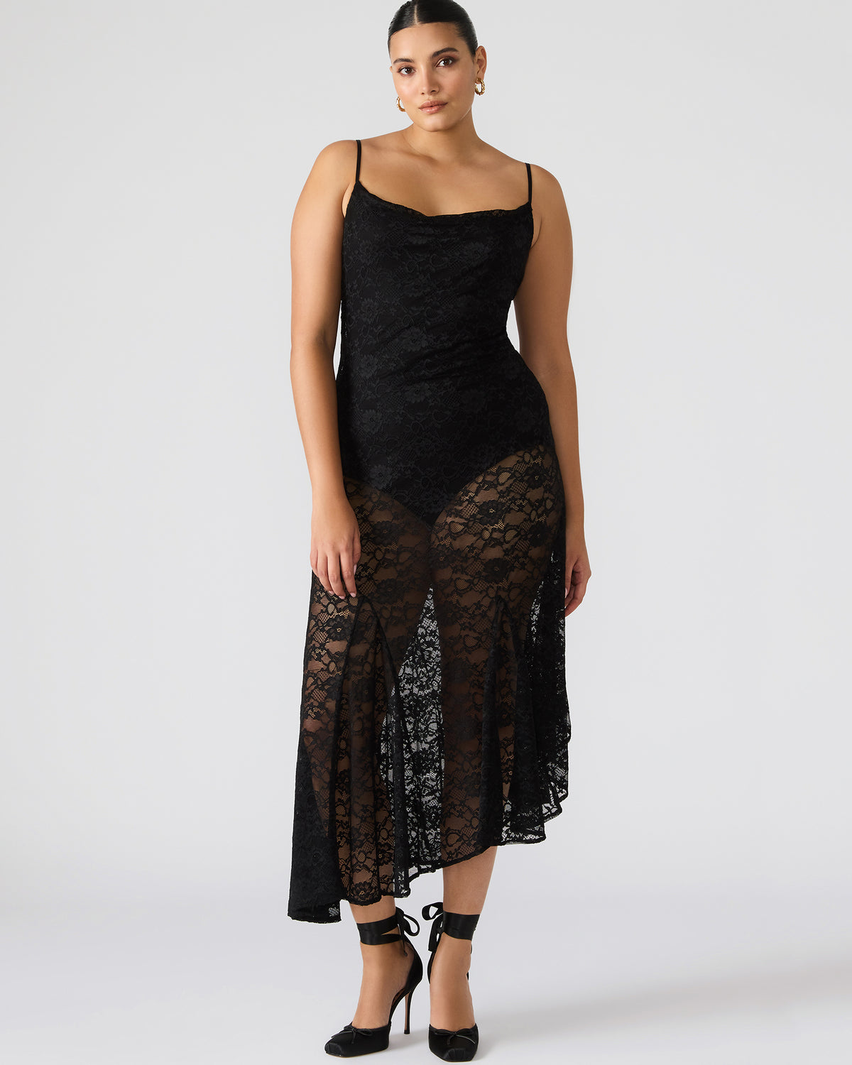 LOUISA Black Flowy Sleeveless Mesh Lace Womens Dress | Steve Madden Trending