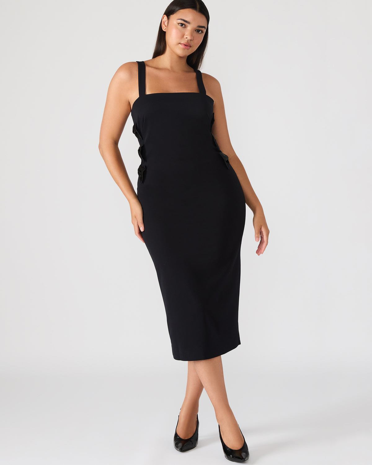 RENE Black Form-Fitting Bow Women's Midi Dress | Steve Madden Everyday
