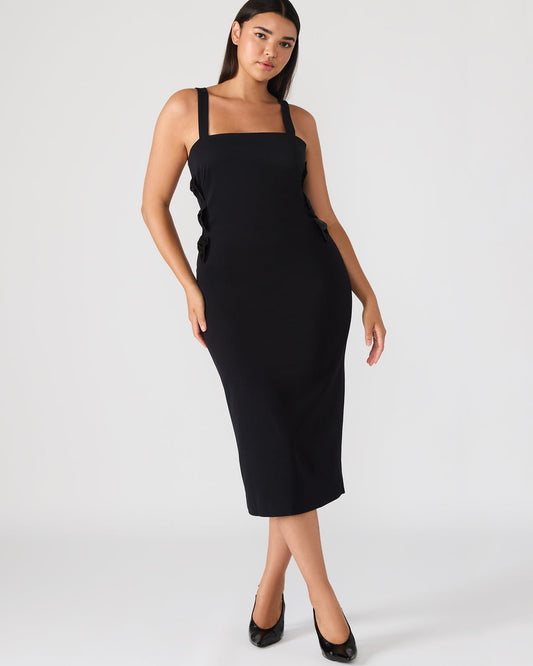 RENE Black Form-Fitting Bow Women's Midi Dress | Steve Madden Everyday