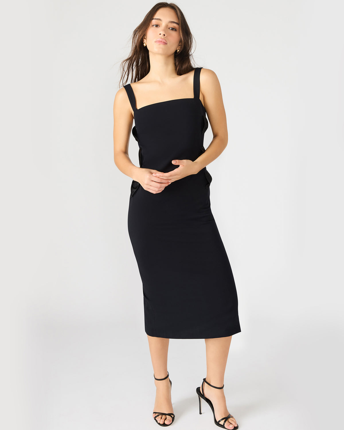RENE Black Form-Fitting Bow Women's Midi Dress | Steve Madden Everyday