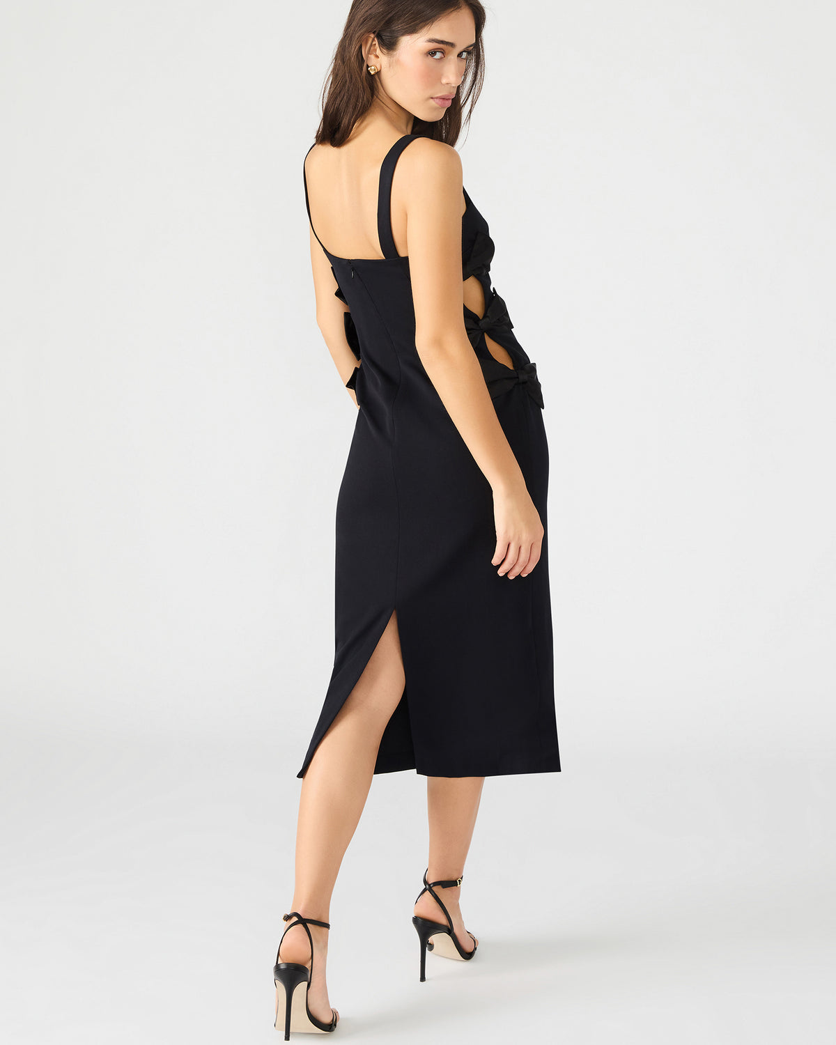 RENE Black Form-Fitting Bow Women's Midi Dress | Steve Madden Everyday