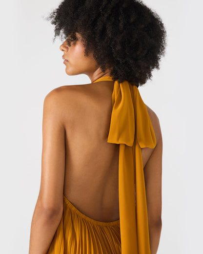 MARAYA Tuscan Gold Flowy Halter Women's Maxi Dress | Steve Madden Best Price