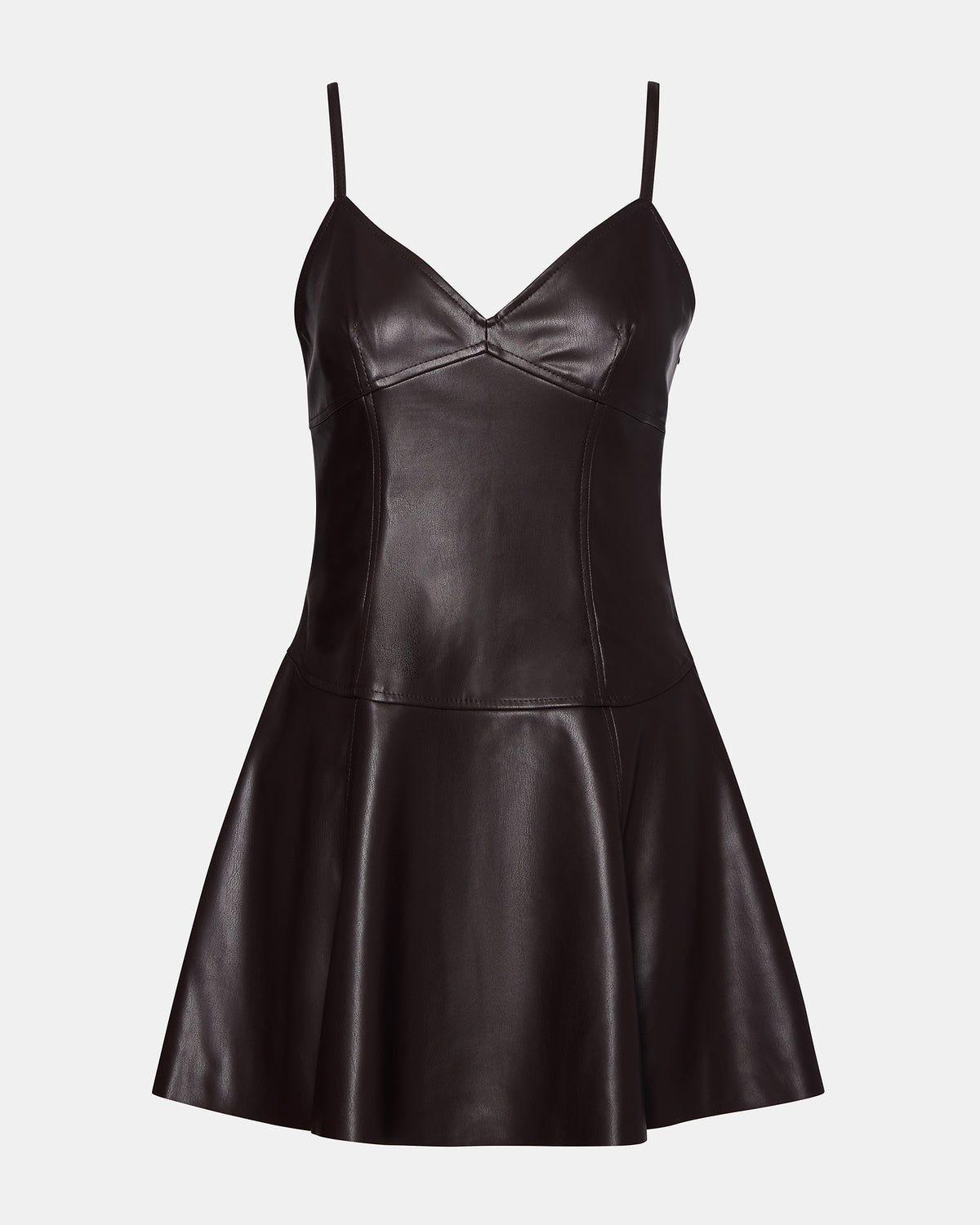 ABBOTTF Fosssil Brown Flowy Faux Leather Mini Women's Dress | Steve Madden Best Seller