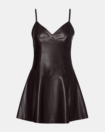 ABBOTTF Fosssil Brown Flowy Faux Leather Mini Women's Dress | Steve Madden Best Seller