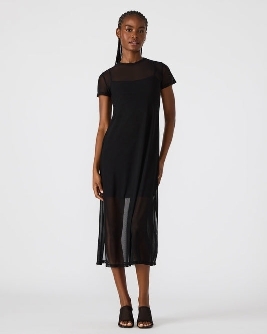 NOLA Black Short-Sleeved Mesh Sheer Women's Dress | Steve Madden Popular