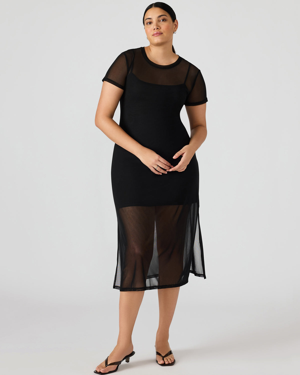 NOLA Black Short-Sleeved Mesh Sheer Women's Dress | Steve Madden Popular