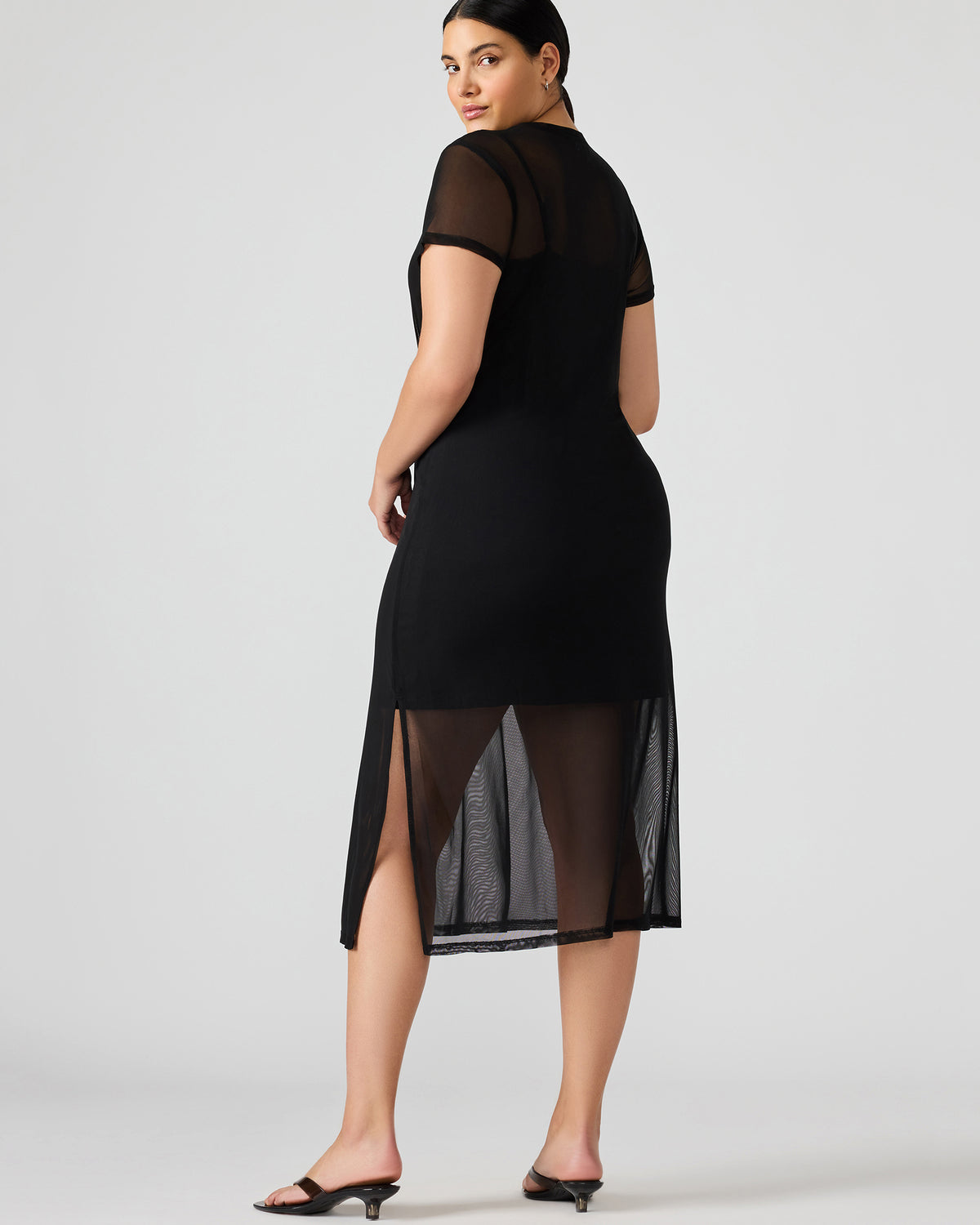 NOLA Black Short-Sleeved Mesh Sheer Women's Dress | Steve Madden Popular