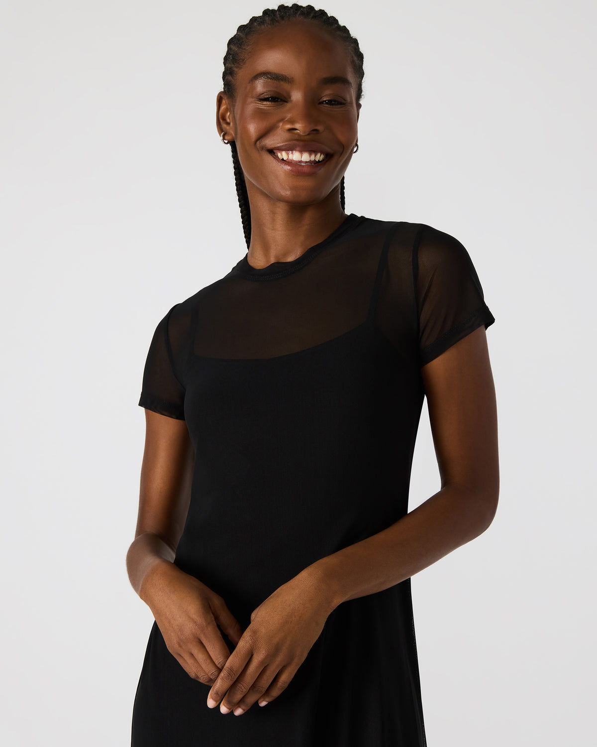 NOLA Black Short-Sleeved Mesh Sheer Women's Dress | Steve Madden Popular
